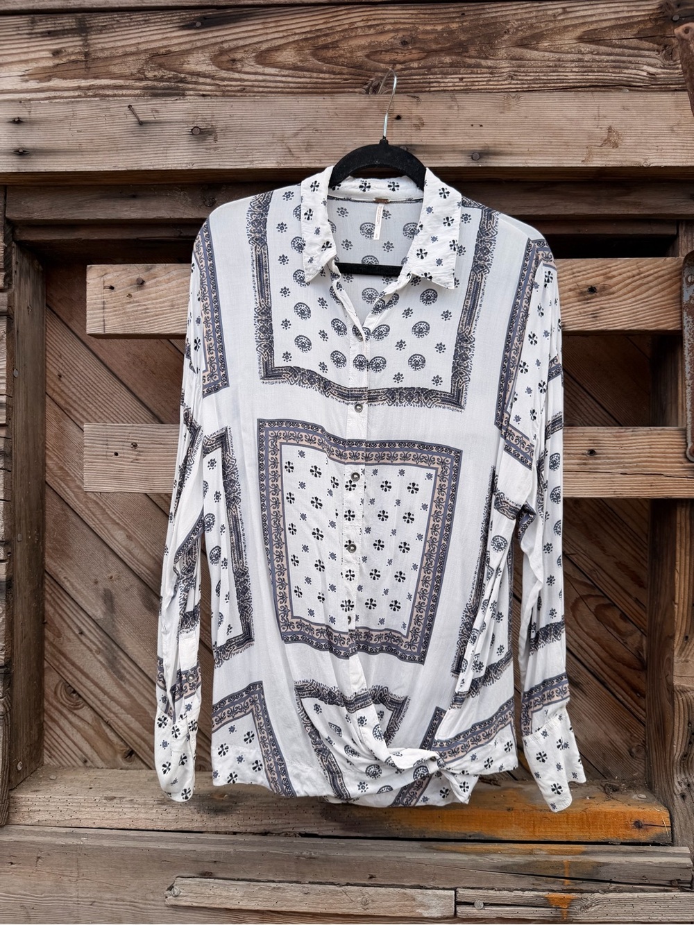 Free People White Top with Navy Bandana Dot Print